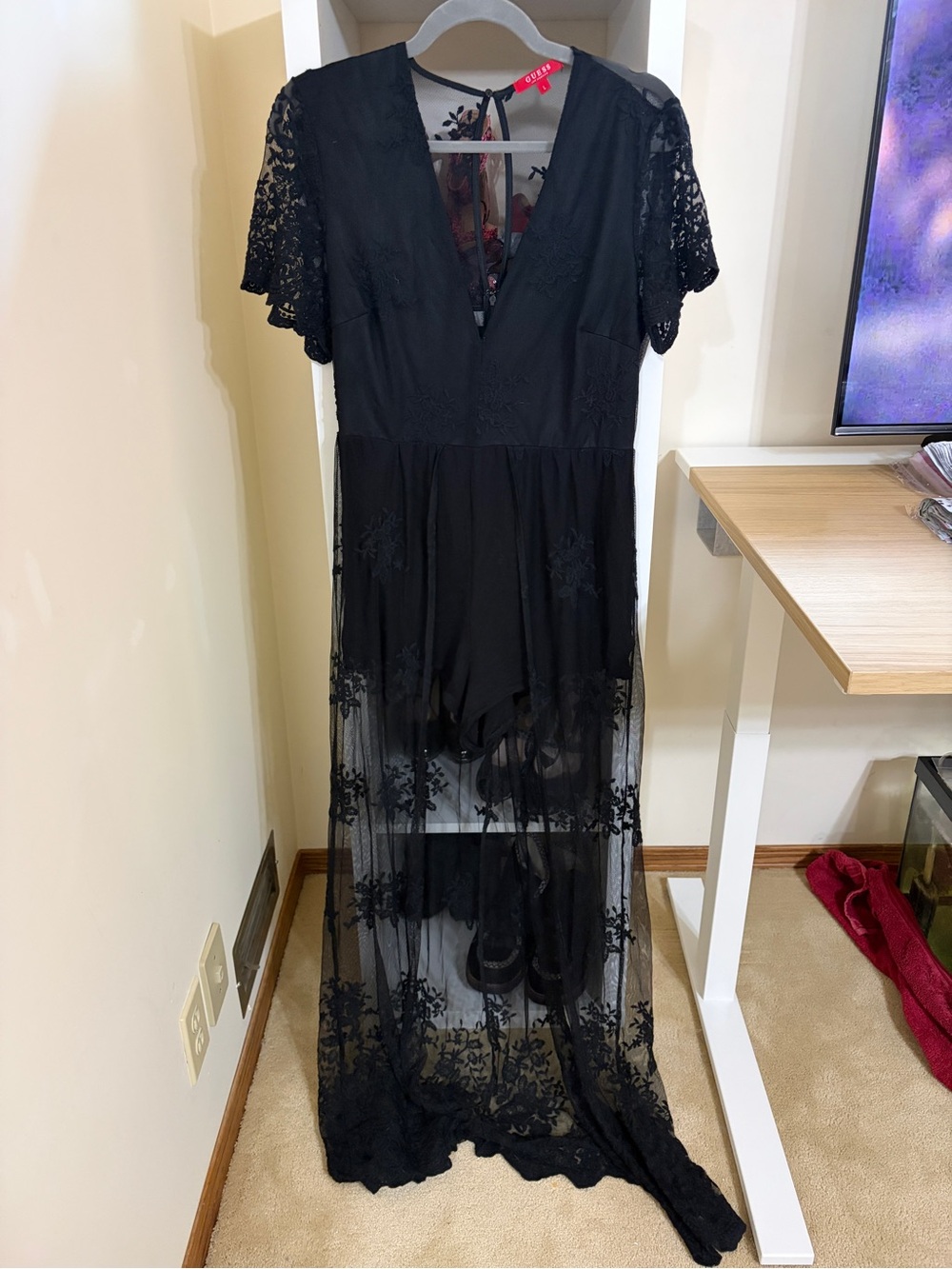 Guess Black Lace Maxi Romper Dress
